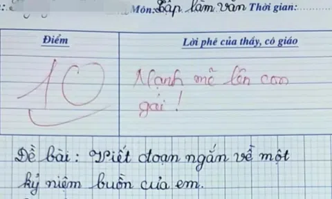 Học sinh lớp 5 viết văn kể kỷ niệm buồn được cô giáo chấm 10 điểm: Hàng triệu dân mạng đọc xong thì rơi nước mắt