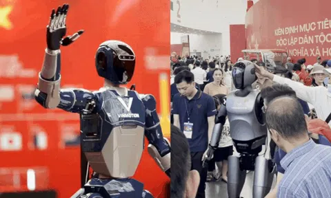 CLIP: Robot "made in Việt Nam" chuẩn Hoa hậu thân thiện, 1 ông chú tiến đến làm hành động bất ngờ