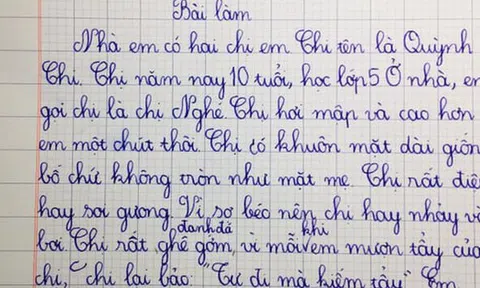 Bài văn tả chị gái của học sinh tiểu học gây bão: "Chị rất ghê gớm và đanh đá", còn có hẳn dẫn chứng mới đỉnh