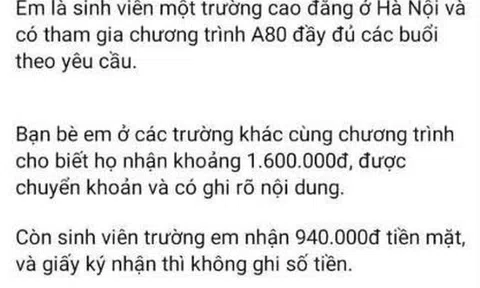 Chỉ nhận 940.000 đồng tiền tập luyện A80, sinh viên tố trường "mập mờ": Hiệu trưởng đổi vé gấp về Hà Nội