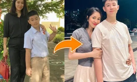 Quý tử nhà Lê Phương mới 13 tuổi đã cao 1m81, rất chăm chơi một môn thể thao cùng bố mẹ