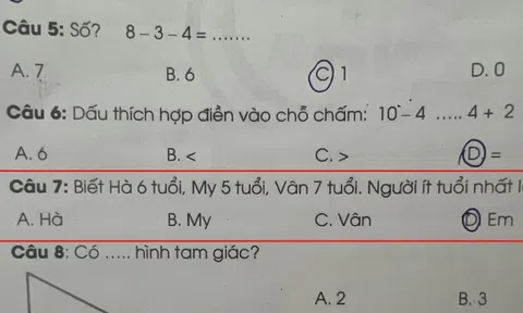 Bài Toán lớp 1 khiến phụ huynh “nhức đầu”, con làm sai nhưng nghe lời giải thích cũng rất hợp lý