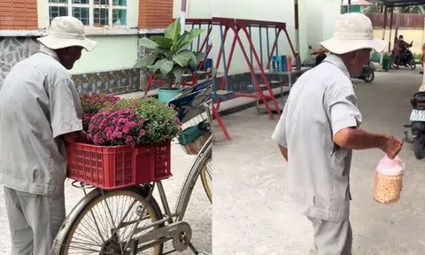 Xúc động clip cụ ông bán ve chai mang hoa Tết đến tặng ân nhân