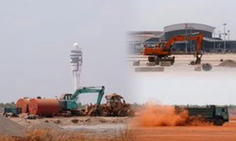 Cận cảnh sân bay Long Thành ngổn ngang, công nhân thưa thớt