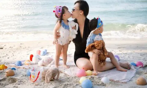 Diễn viên Phương Oanh đưa hai con đi biển, Quỳnh Nga nhận 'cơn mưa lời khen'